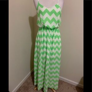 New green stripe blouson maxi dress